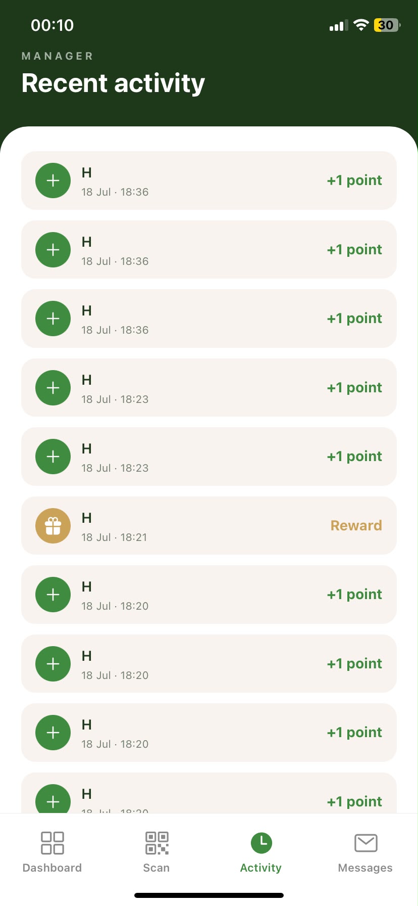 PLNTD manager activity feed