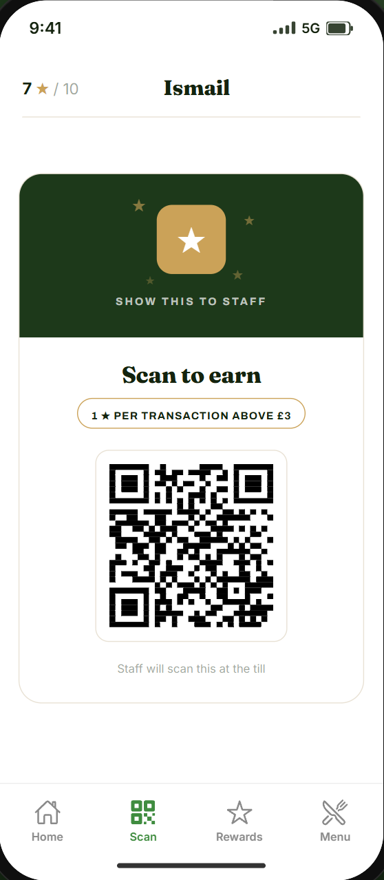 PLNTD app loyalty card with QR code